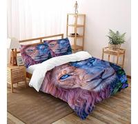 DICVXST 3D Split Lion con fiori Set Di Biancheria Da Letto Adulti Set Da 3 Pezzi Microfibra 2 Federe Cuscino Doppio Con Chiusura A Cerniera Double(200x200cm)