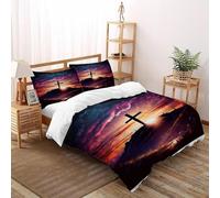 DICVXST 3D Sunset Cross Hill Set Di Biancheria Da Letto Uomini 3 Pezzi Microfibra 2 Federe Cuscino Doppio Con Chiusura A Cerniera Double(200x200cm)