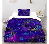DICVXST 3D volti cosmici Set Di Biancheria Da Letto Adulti Set Da 2 Pezzi Microfibra 1 Federe Cuscino Doppio Con Chiusura A Cerniera Single(135x200cm)