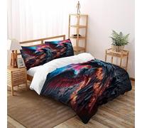 DICVXST 3D Wings Flames Set Di Biancheria Da Letto Bambini 3 Pezzi in Microfibra 2 Federe Cuscino Doppio Con Chiusura A Cerniera Super King（260x220cm）