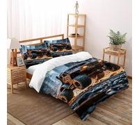 DICVXST 3DCamione mostroCity Set Di Biancheria Da Letto Adulti 3 Pezzi Microfibra 2 Federe Cuscino Doppio Con Chiusura A Cerniera Super King（260x220cm）