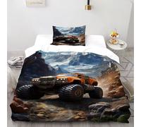 DICVXST 3DCamione mostroSnowy Set Di Biancheria Bambini 2 Pezzi Morbido E Accogliente 1 Federe Cuscino Doppio Con Chiusura A Cerniera Single（135x200cm）