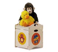 Dida - I Troncotti, Pouf Contenitore Portagiochi e Seduta per Bambini, Cubo in Legno con Ruote e Coperchio Sovrapponibili, Motivi Animali del Bosco: Orsi, Cerbiatto e Ranocchio, Ideale per Camerette