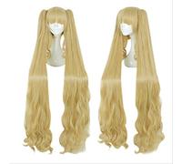 DIDADA wig 120cm Long Straight Synthetic Blond Color Cosplay Costume Wig+2 Ponytails 100% High Temperature 32inches 666A