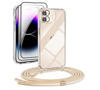 DiDaDi 5 in 1 Cover per iPhone 12 con Cordino, Trasparente Custodia con Laccio Tracolla Cellulare Girocollo Collana Protettiva per iPhone 12 6.1", D'oro