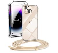 DiDaDi 5 in 1 Cover per iPhone 15 con Cordino, Trasparente Custodia con Laccio Collo Tracolla Corda Cinghia, Ultra Sottile Morbido TPU Silicone Antiurto AntiGraffio Case, Nero
