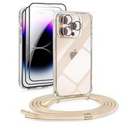 DiDaDi [5 in 1 Trasparente Cover per iPhone 13 Pro con Cordino 6,3", Custodia con Collana Sottile Morbida Silicone TPU Antiurto Bumper Protettivo Case con Laccio Tracolla, D'oro
