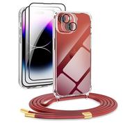 DiDaDi Cover per iPhone 13 Trasparente con Cordino, Custodia con Regolabile Collana, Coque per iphone 13 Avec Cordon, Antiurto Custodia con Laccio Case con Laccio Tracolla, Rosso