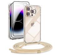 DiDaDi Cover per iPhone 16 Pro Trasparente con Cordino, Custodia con Regolabile Collana, Coque per iphone 16 Pro Avec Cordon, Antiurto Trasparente Custodia con Laccio Case con Laccio Tracolla, D'oro