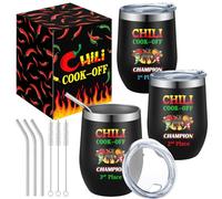 Didaey 3 bicchieri per trofei per il 1°, 2° e 3° posto, in acciaio inox, con coperchio, cannucce, spazzola e scatole regalo, per chili Cook Off, eventi, Natale, amanti dei cuochi, regalo