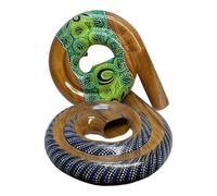 Didgeridoo da viaggio a spirale fatto a mano, commercio equo e solidale, legno di mangano, design compatto circolare da 28 cm con arte unica dipinta a mano, suono professionale autentico