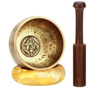 DiDiBirDi Campana tibetana 8 cm con bacchetta e cuscino ad anello giallo, martellata a mano in Nepal, per meditazione, yoga, chakra