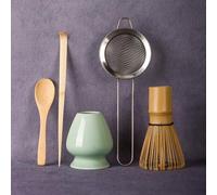 DiDiBirDi Matcha Set frusta per frusta, Matcha (Chasen), pala tradizionale (Chashaku), colino in acciaio inox, cucchiaino, supporto per frusta (5 pezzi)