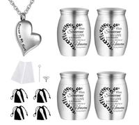 DiDiBirDi Piccola urna per cenere con collane, mini urna per ceneri umane, 1 collana per ceneri umane e 4 pezzi in acciaio inox, funerale, piccole ceneri ricordo, per uomini e donne