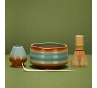DiDiBirDi Set da tè Matcha in ceramica, set da 4 ciotole giapponesi per matcha, frusta, cucchiaio, supporto per frusta (blu)