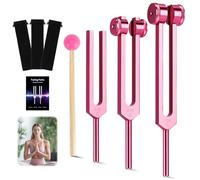 DiDiBirDi Set di 3 diapason rosa da 128 Hz, 256 Hz, 512 Hz, dotato di sacchetto di velluto nero e martello in gomma rosa, adatto per yoga, meditazione, relax, guarigione del suono