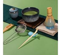 DiDiBirDi Set di 9 Pezzi per Matcha Giapponese - Ciotola, Frusta, Porta Frusta, Cucchiaio di Bambù Tradizionale