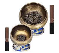 DiDiBirDi Set di campane tibetane da 11 cm e 8 cm e cuscino ad anello giallo martellato a mano in Nepal, campana tibetana per yoga, chakra, accessori per la meditazione, 2 pezzi