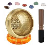 DiDiBirDi Set di ciotole tibetane sonore 3.14In con 7 pietre di cristallo per chakra - Realizzato a mano in Nepal per meditazione, consapevolezza e relax