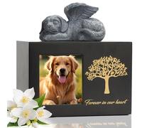 DiDiBirDi Urna per le ceneri di cane, modello di albero in legno nero con cornice per foto, scatola dei ricordi con statua di cane in resina e sacchetti sigillati per la conservazione (25kg)