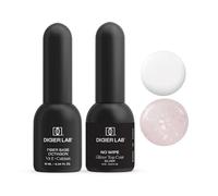 DIDIER LAB Fiber Base Coat Octagon e Top Coat No Wipe Glitter Silver Set - Supporto Unghie Rinforzante e Finitura Argento Ultra Lucida - Formula a Lunga Durata di Qualità Professionale - 2×10ml