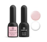 DIDIER LAB - Premium Base e Top Coat Semipermanente - Senza HEMA e TPO - Gel UV LED - Smalti Semipermanenti per Unghie - Milky Pink Fiber Base Semipermanente Unghie - Super Shiny Top Coat Gel - 2x10ml