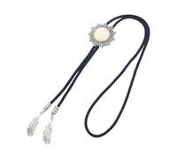 DIDILLX Bolotie - Collana da uomo in metallo con turchese sole, regolabile, in corda intrecciata, con ciondolo piumato, Chain Length:100cm, Metallo
