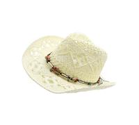 DIDILLX Cappello da sole in paglia scavata traspirante Western Panama classico vacanza con fascia di perline per molteplici occasioni da indossare all'aperto cappello, bianco latte, Taglia unica