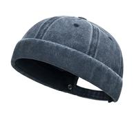 DIDILLX Cappello vintage casual senza tesa cappello regolabile lavato teschio cappello corno per donna maschio, blu navy, 6 3/4-7 3/8