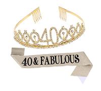 Didiseaon 1 Set Da 2 Pezzi Cintura Cerimoniale Della 40a Principessa Fascia Di Compleanno Fascia Per Il 40° Compleanno Cintura Di Galateo Di Compleanno Stoffa Golden