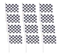 Didiseaon 16 Bandierine a Scacchi Nere e Bianche 14x21 Cm Asta in Legno 30 Cm - Decorazioni per Feste a Tema Corse, Bandiere da Corsa Portatili per Eventi e Raduni Sportivi
