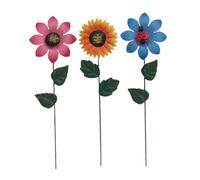 Didiseaon 3 pezzi Steli da Giardino in Ferro con Fiori Colorati Rosa Giallo Blu Decorazioni per Prato Esterno Facili da Inserire per Cortile Sentieri e Aiuole