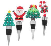 Didiseaon 4 Pezzi Tappo Vino Natalizio in Acciaio Inox, Riutilizzabile | Design Babbo Natale, Albero e Bastoncino, per Bottiglie di Vetro e Plastica, Feste Natalizie