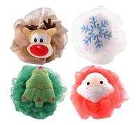 Didiseaon 4pezzi Palle Da Bagno Natalizie Spugne Esfolianti Tema Festivo Per Bagno Rinfrescante e Divertente Design Carino Con Babbo Natale Albero Di Natale e Renna Accessori Familiare