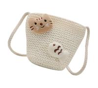 Didiseaon Borsa a Tracolla per Bambina Piccola in Paglia Intrecciata, Portamonete Estivo per Spiaggia, Borsa Portaoggetti Portatile per Ragazze Design a Gattino