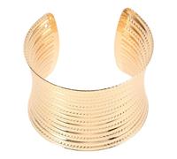 Didiseaon Bracciale Rigido da Donna in Ferro Oro con Design a C Aperto, Texture a Strisce Uniche, Fascia Larga e Vestibilità Sicura un Comfort Quotidiano