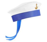 Didiseaon Cappello da Marinaio Berretto Rotondo Elegante e Resistente in Poliestere Nastro Blu Bianco e Ancora Dorata per Feste a Tema e Cosplay