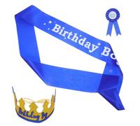 Didiseaon Corona Compleanno per Ragazzi Blu, Set 1 Pezzo Regolabile | Decorazione Festiva, Fascia e Distintivo per Feste di Comunità, Adatto a Uomini e Adolescenti
