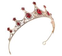 Didiseaon Corona da Principessa Strass per Donna Tiara per Compleanno e Matrimonio Accessori per Capelli Design Oro-rosso Adatta per Feste di Ballo e Cosplay