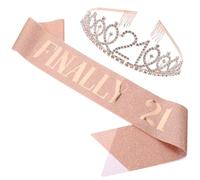 Didiseaon Fascia e Tiara per 21° Compleanno Donna, Corona Decorativa in Rosa Oro, Accessori Fotografici per Feste di Compleanno Ragazze, Forniture Galateo per Eventi Celebrativi