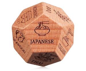 Didiseaon Gioco Decisionale Cibo in Legno per Cena, Dado 12 Facce in Bosso Resistente, Accessorio Divertente per Cena e Fast Food, Regalo Originale per Natale e Festa degli Innamorati