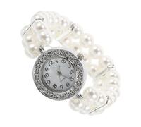 Didiseaon Orologio da Polso Donna con Bracciale di Perle Bianche Elastico in Lega e Plastico Resistente ai Graffi Accessorio Elegante per Feste di Natale