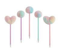 Didiseaon Penna Decorativa Pompon a Forma di Cuore per Studenti, Set da 5 Pezzi in Peluche e Abs, Design Creativo e Portatile per Decorazioni Scuola e Diari