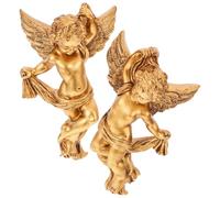 Didiseaon Resina Decorazione da Parete 2 Pezzi Oro Angelo per Interni | Ornamento Classico, Installazione Semplice, Adatto a Pareti Interne e Recinzioni Lignee, Tono Oro