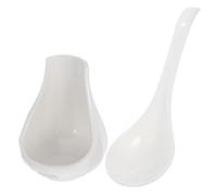 Didiseaon Set 1 Pezzo Cucchiaio da Minestra Grande in Materiale Ceramico Bianco con Supporto per Cucchiaio per Cucina per Ristoranti e Catering