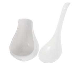 Didiseaon Set 1 Pezzo Cucchiaio da Minestra Grande in Materiale Ceramico Bianco con Supporto per Cucchiaio per Cucina per Ristoranti e Catering