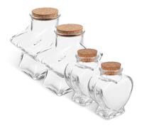 Didiseaon Set di 4 Vasetti in Vetro con Tappo in Sughero a Forma di Cuore e Stella, Bottiglie Decorative per Conservazione, per Decorazioni e Fai da Te