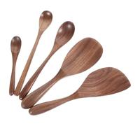 Didiseaon Set di 5 Cucchiai in Legno di Juglans, Cucchiaio da Riso da Portata, Leggero e Non Graffia le Superfici, per Cucina e Tavola