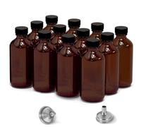 DIDITIME - Bottiglie da 2 oz con tappi e imbuti in acciaio inossidabile, bottiglia riutilizzabile in vetro per succhi, vasetti da 60 ml con coperchi per pozioni, zenzero, oli, succhi, Ambra, 12-pack