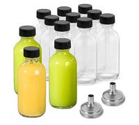 DIDITIME Confezione da 12 piccole bottiglie in vetro trasparente da 60 ml con coperchi e 2 imbuti, bottiglie rotonde Boston da 60 ml per pozioni, succhi, colpi di zenzero, oli, whisky, colpi di